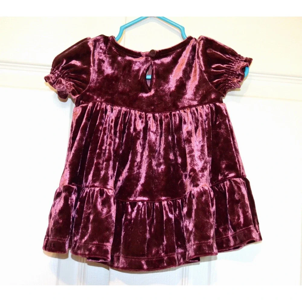 Oshkosh Baby B'gosh Girl's Burgundy‎ Short Sleeve Velvet Dress Size 3M Months